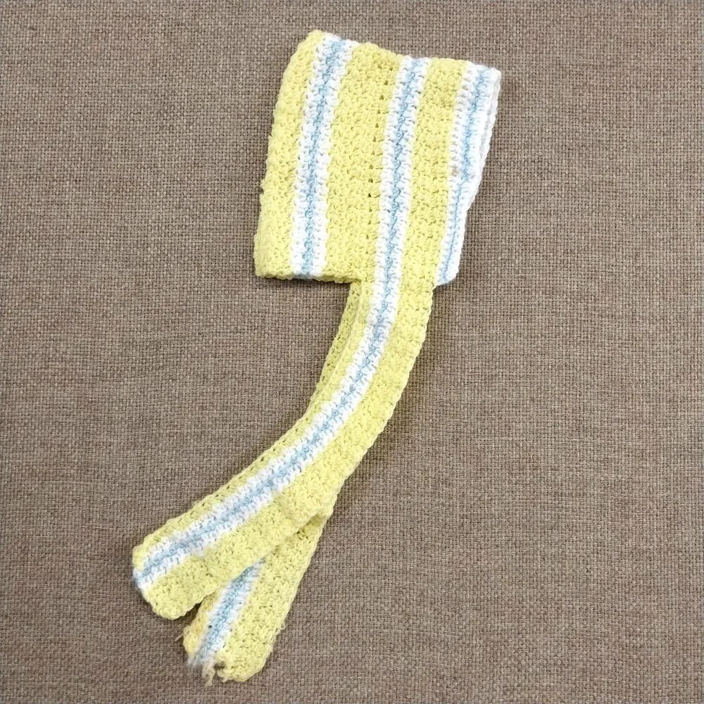Crochet Knit Baby Toddler Little  Girls Bonnet Hat Yellow Blue White  0-6 Months